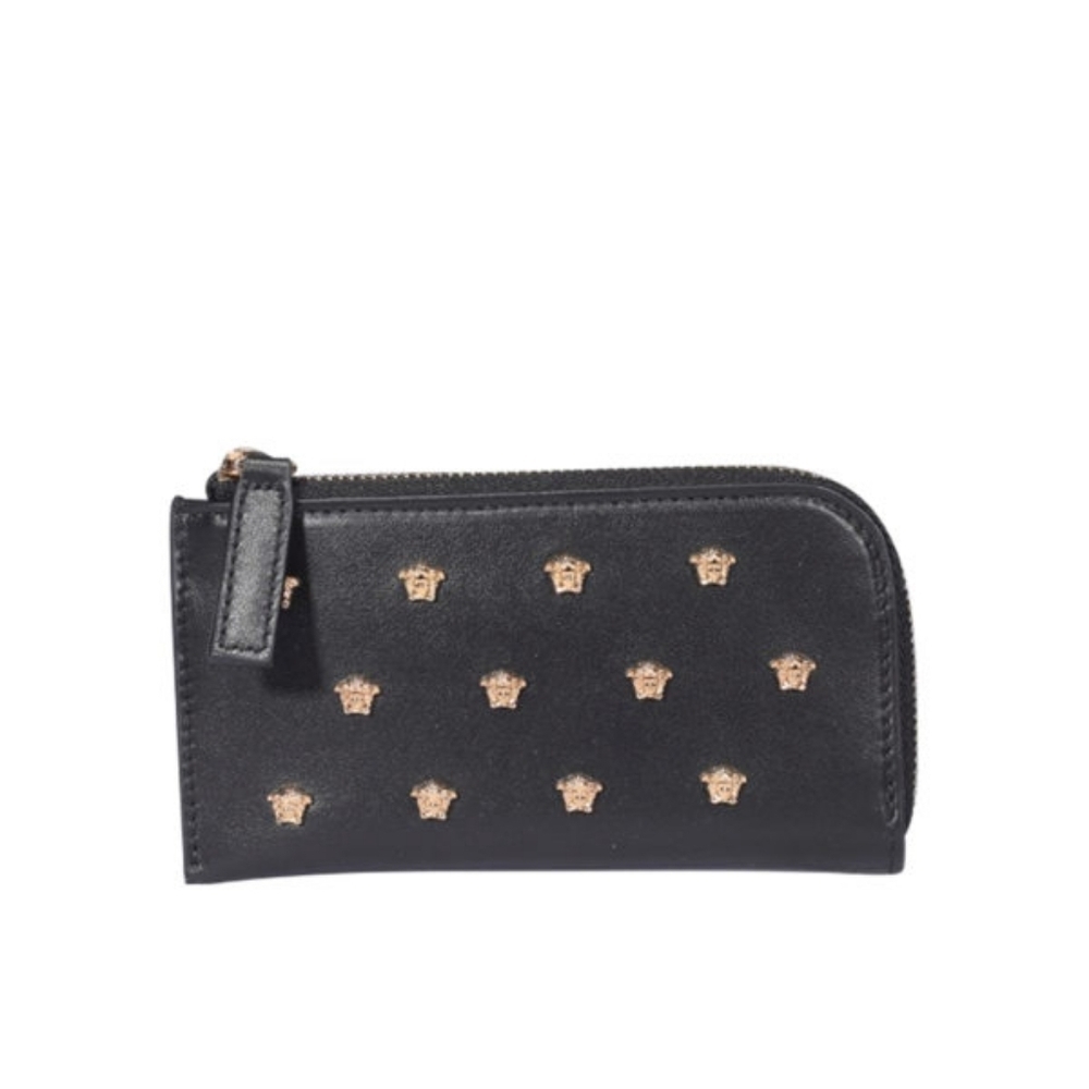 VERSACE Black All Over Medusa Stud Zip Card Holder Wallet - Picture 2 of 11